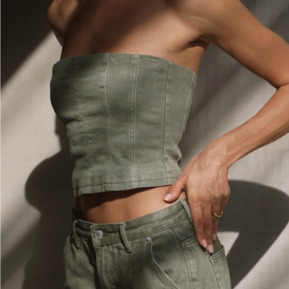 NWT Meshki Jordana denim tube top XS